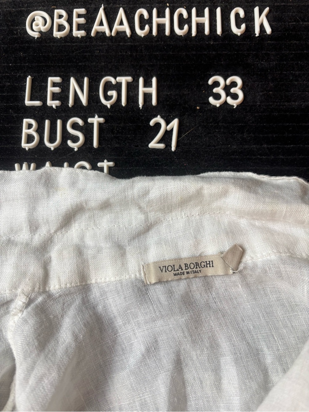 Viola Borghi Women's White Top 100% Linen Button Down 3/4 Sleeves Tunic Size S - Picture 6 of 6